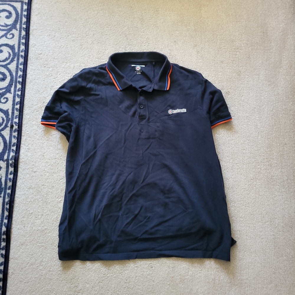 Lambretta Classic Mod Twin Tipped Polo Shirt In Navy And Orange 3xl